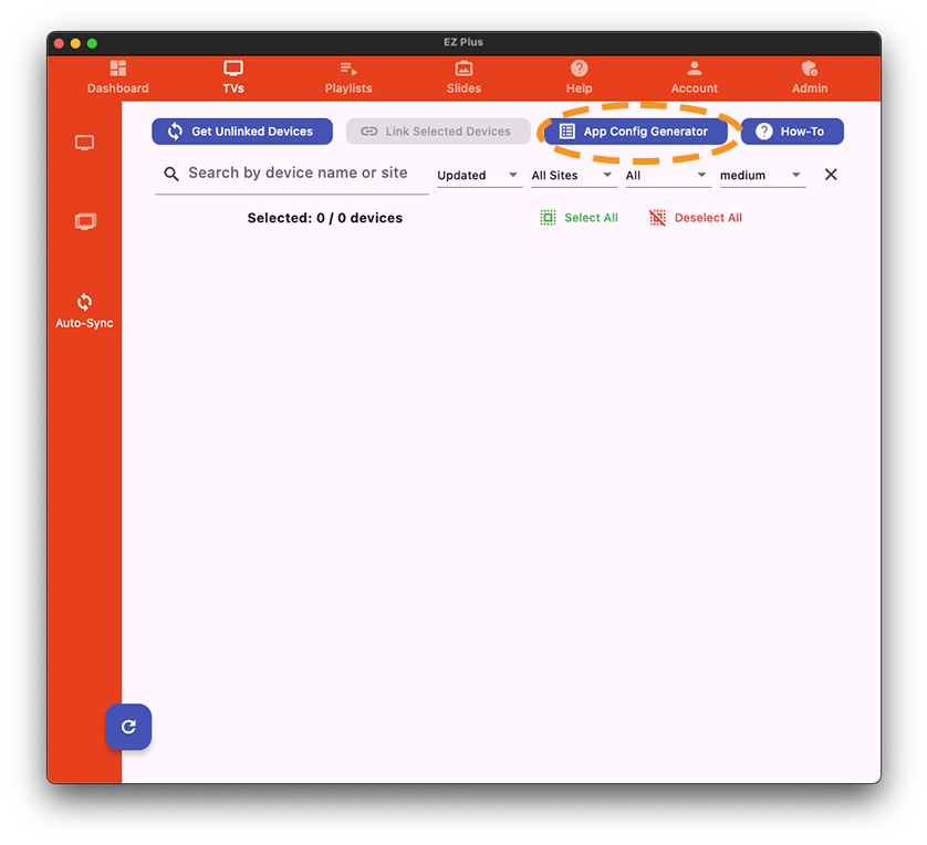 ezplus auto-sync tv linking App Config Generator