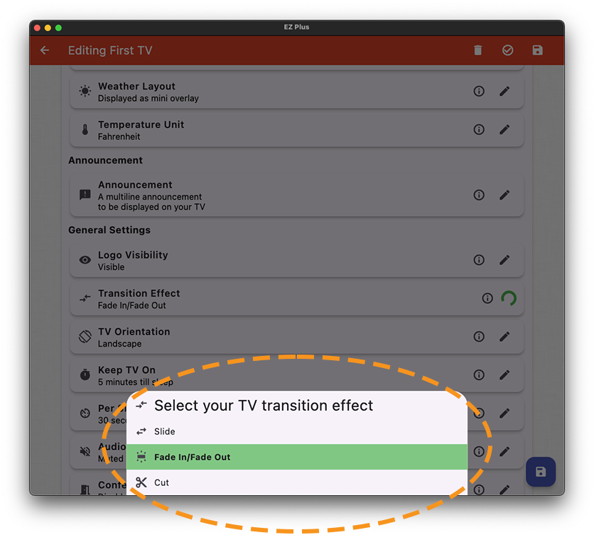 ezplus tv settings slide transition effect