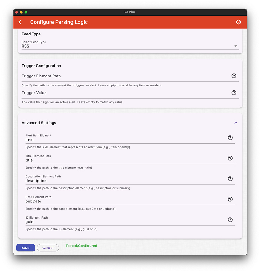 eztv configuring the trigger condition and parsing logic of alert feeds