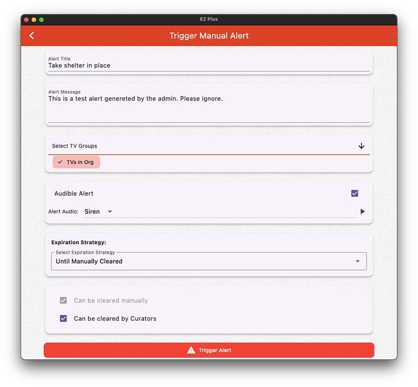 ezplus customizing a manual alert