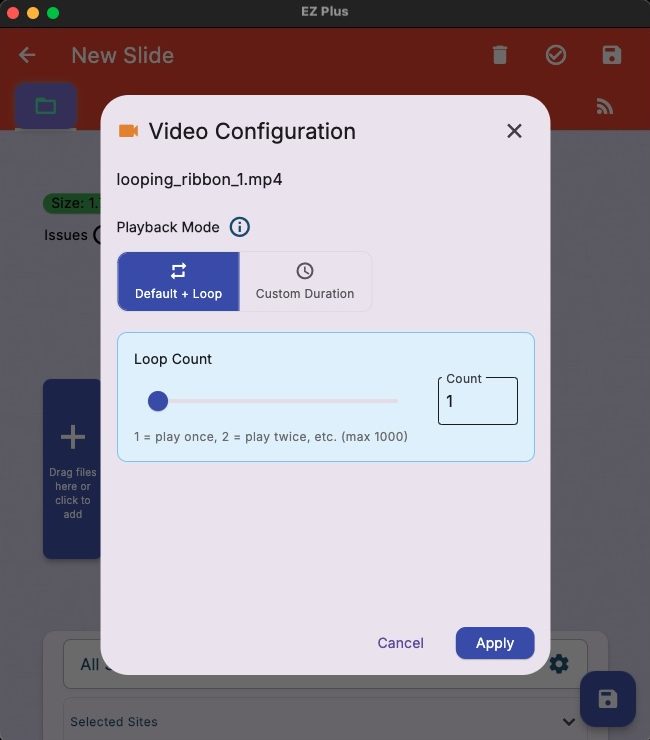 ezplus loop control for videos