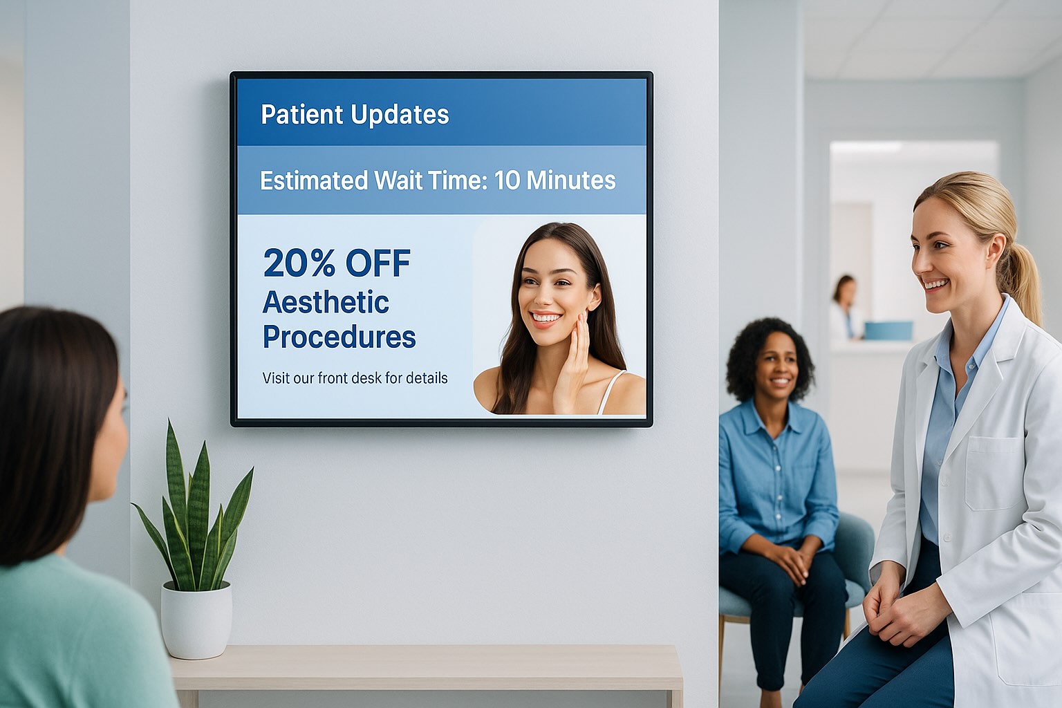 Digital signage for businesses in healthcare facilities for announcement and promotions on Apple TV.