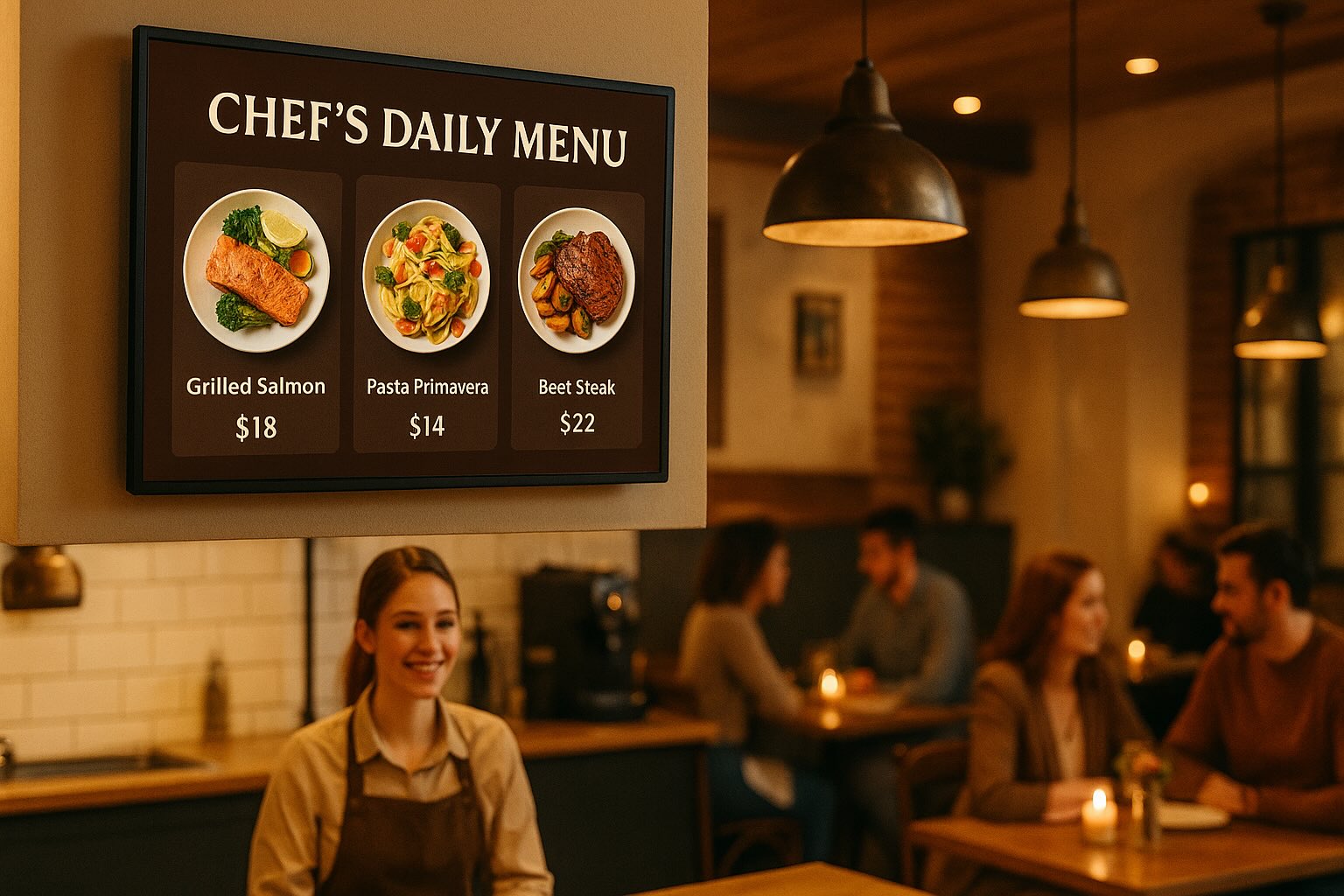 Digital signage for businesses in restaurants updating daily specials on Apple TV.
