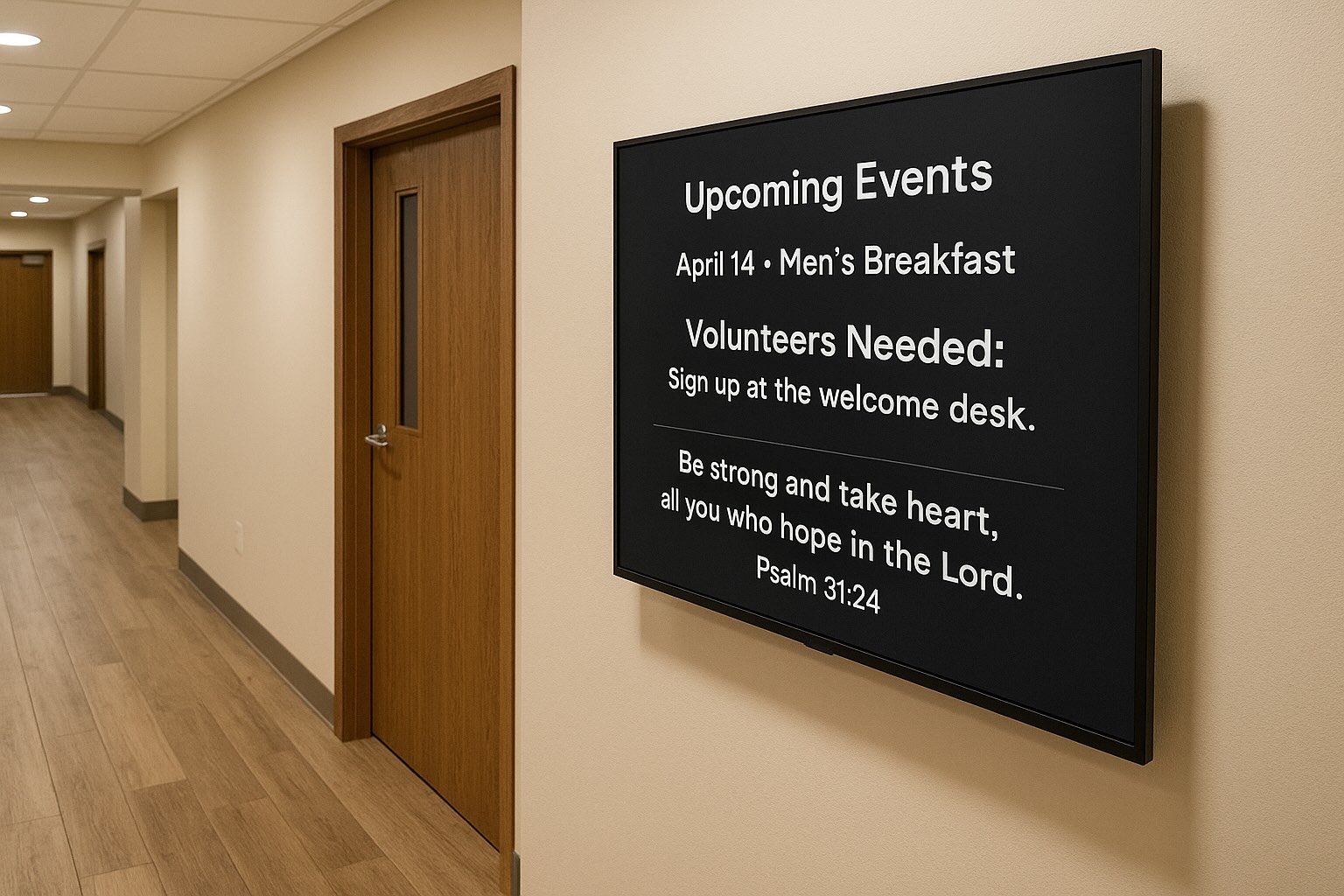 Digital signage for churches in hallway on Apple TV
