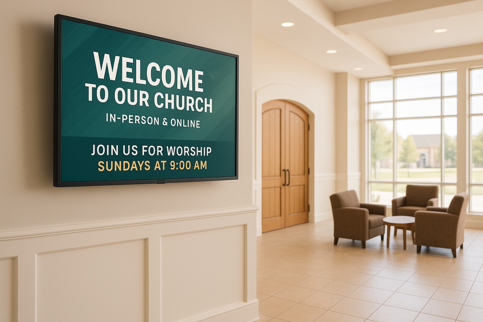 Digital signage for churches in entrance on Apple TV