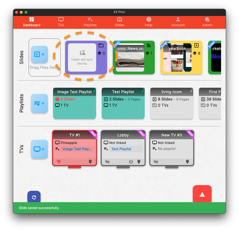 Drive Folder slide syncing status will be automatically reflected on your management app